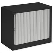Bisley Desk High Tambour Door Cupboard W800mm Black Frame &amp; Silver Shutters image