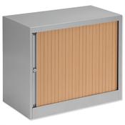 Bisley Desk High Tambour Door Cupboard W800mm Silver Frame &amp; Beech Shutters