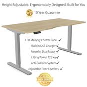 Zoom Electric Dual Motor Height Adjustable Sit Stand Office Desk Dual Purpose Reversible Scallop Top W1200xD700xH685-1185mm Urban Oak Top Silver Frame 10 Year Warranty image