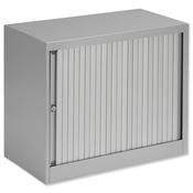 Bisley Desk High Tambour Door Cupboard W800mm Silver Frame &amp; Silver Shutters