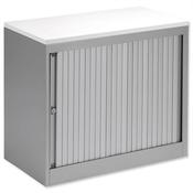 Bisley Silver Desk High Tambour Cupboard Silver Shutters White Top Height 720mm image