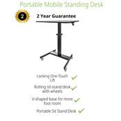 Mobile Standing Desk - Portable Sit Stand Ergonomic Height Adjustable Cart on Wheels - Rolling Computer/Laptop Workstation Table with Locking One-Touch Lift for Teacher/Student, Black, 750 - 1200 mm, 4 wheel(s), Wood, 30 kg, Steel image