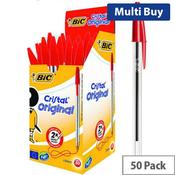 Bic Cristal Red Medium Ballpoint Pens Clear Barrel (Pack 50) 837361 image
