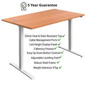 Electro Elevate Electric Single Motor Height Adjustable Sit Stand Office Desk W1400xD800 Beech Top White Frame 5 Year Warranty image