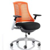 Flex Task Operator Office Chair White Frame Black Fabric Back With Orange Back With Arms image