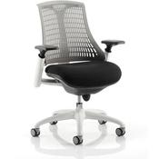 Flex Task Operator Office Chair White Frame Black Fabric Seat With Grey Back With Arms image