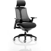 Flex Task Operator Office Chair Black Frame With Black Fabric Seat Black Back With Arms &amp; Headrest image