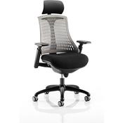 Flex Task Operator Office Chair Black Frame With Black Fabric Seat Grey Back With Arms &amp; Headrest image