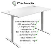 Electro Elevate Electric Single Motor Height Adjustable Sit Stand Office Desk W1200xD800 White Top White Frame 5 Year Warranty image