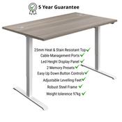 Electro Elevate Electric Single Motor Height Adjustable Sit Stand Office Desk W1400xD800 Grey Oak Top White Frame 5 Year Warranty image