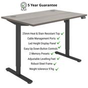 Core Electric Single Motor Height Adjustable Sit Stand Desk 1200 x 800 Alaskan Grey Oak Top and Black frame 5 Year Warranty image