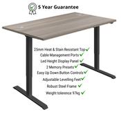Electro Elevate Electric Single Motor Height Adjustable Sit Stand Office Desk W1400xD800 Grey Oak Top Black Frame 5 Year Warranty image