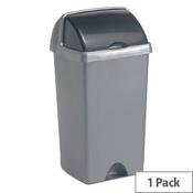 Addis Roll Top Tall Plastic Waste Bin 50 Litres Metallic Silver image