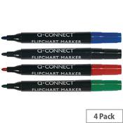 Q-Connect Flipchart Marker, Bullet Tip, Assorted Colours (Wallet of 4) image