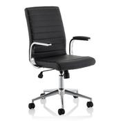 Ezra Executive Office Chair - Black Leather Seat &amp; Back - Chrome Base - Fixed Padded Arms image