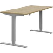 Zoom Electric Dual Motor Height Adjustable Sit Stand Office Desk Dual Purpose Reversible Scallop Top W1600xD700xH685-1185mm Urban Oak Top Silver Frame 10 Year Warranty image