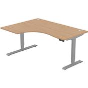 LEAP Electric Dual Motor Height Adjustable Radial Left Hand Sit Stand Desk Portal Top W1600xD1200/800xH620-1270mm Beech Top Silver Frame 10 Year Warranty image