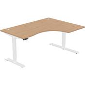 LEAP Electric Dual Motor Height Adjustable Radial Right Hand Sit Stand Desk Portal Top W1600xD1200/800xH620-1270mm Beech Top White Frame 10 Year Warranty image