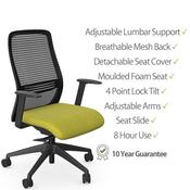 NV Ergonomic Posture Office Chair - Contoured Breathable Mesh Back - Adjustable Lumbar Support - Black Frame - Green Seat image