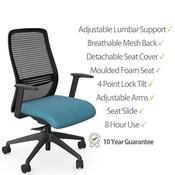NV Ergonomic Posture Office Chair - Contoured Breathable Mesh Back - Adjustable Lumbar Support - Black Frame - Light Blue Seat image