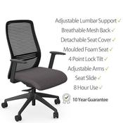 NV Ergonomic Posture Office Chair - Contoured Breathable Mesh Back - Adjustable Lumbar Support - Black Frame - Grey Seat image