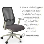 NV Ergonomic Posture Office Chair - Contoured Breathable Mesh Back - Adjustable Lumbar Support - White Frame - Grey Seat image