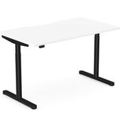 RoundE Electric Dual Motor Height Adjustable Rectangular Home Office Sit Stand Desk Dual Purpose Scallop Top W1400xD800xH650-1150mm White Top Black Frame 10 Year Warranty image