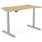 RoundE Electric Dual Motor Height Adjustable Curved Sit Stand Desk Portal Top W1200xD700xH645-1145mm Natural Light Bamboo Top Silver Frame 10 Year Warranty image