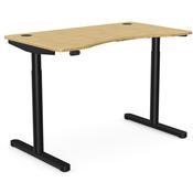 RoundE Electric Dual Motor Height Adjustable Curved Sit Stand Desk Portal Top W1200xD700xH645-1145mm Natural Light Bamboo Top Black Frame 10 Year Warranty image