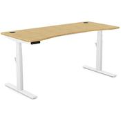Leap Electric Dual Motor Height Adjustable Curved Sit Stand Desk Portal Top W1600xD700xH615-1265mm Natural Light Bamboo Top White Frame 10 Year Warranty image