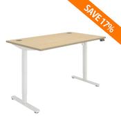 Core Electric Single Motor Height Adjustable Sit Stand Desk 1400 x 800 Canadian Oak Top and White frame 5 Year Warranty image