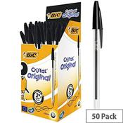Bic Cristal Black Medium Ballpoint Pens Clear Barrel Pack of 50 837363 image
