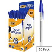 Bic Cristal Blue Medium Ballpoint Pens Clear Barrel Pack of 50 837360 image