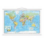 Franken Map Board World Laminated with Metal Bars 1:33,000,000, 97 x 137cm