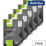 Q-Connect Ruled Margin Spiral Soft Cover Notebook A4 - Pack of 5 - 160 Pages - KF01072 image