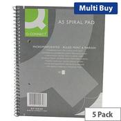 Q-Connect Spiral Pad Executive A5+ - 160 Pages, 80 Leaves, Ruled Feint And Margin, 75gsm Paper, Micro Perforated &amp; 5 Pack (KF10039)