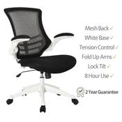 Deluxe Executive High Back Mesh Office Chair - Fold-Up Armrests - Tilt Back - Adjustable Padded Seat - White Frame - Ergonomic Comfort for Workspaces image
