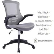 Deluxe Executive High Back Mesh Office Chair - Fold-Up Armrests - Tilt Back - Adjustable Padded Seat - Grey - Ergonomic Comfort for Workspaces image