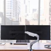 Humanscale M8.1 Monitor Arm With Black Crossbar, Sliding Desk Clamp Mount, 25mm, Polished Aluminium With White Trim image