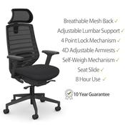 X.77 Ergonomic Office Chair with Adjustable Headrest - Lumbar Support &amp; 4D Armrests - Black Mesh