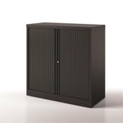 Bisley Side Opening Tambour Door Cupboard H1000xW1000xD470mm Black - Supplied Empty, Variety of Shelves &amp; Suspension Filing Roll Out Frames Available image