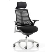 Flex Task Operator Office Chair White Frame Black Fabric Seat With Black Back With Arms &amp; Headrest image