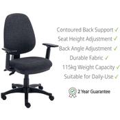 Versi 2-Lever Ergonomic Operator Chair with Adjustable Arms - Charcoal - Height Adjustable Ergonomic Office Chair (115kg Capacity) image