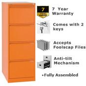 4 Drawer Steel Filing Cabinet Flush Front Orange Bisley BS4E image