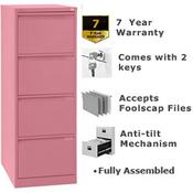4 Drawer Steel Filing Cabinet Flush Front Pink Bisley BS4E image