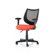Camden Medium Back Black Mesh Task Operator Office Chair With Fixed Arms &amp; Tabasco Red Seat image