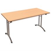 Folding Table Rectangular Chrome Legs 25mm Top W1500xD750xH725mm Beech Morph Fold image
