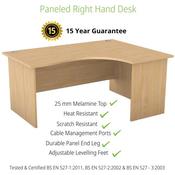 Radial Right Hand Corner Office Desk - Panel End - W1600xD1200xH725mm - Beech image
