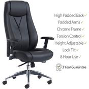 Odessa High Back Executive Office Chair - Chrome 5-Star Base - Height Adjustable Padded Arms - Gas Lift Height Adjustment - Black image