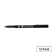Pilot V7 Rollerball Pen Needle Tip 0.7mm Line 0.5mm Black Pack 12 - Fine 0.7mm tip for a 0.4mm line width - Jumbo ink tank with viewing window for ink level - High performance, smooth writing rollerball pen with needlepoint tip image